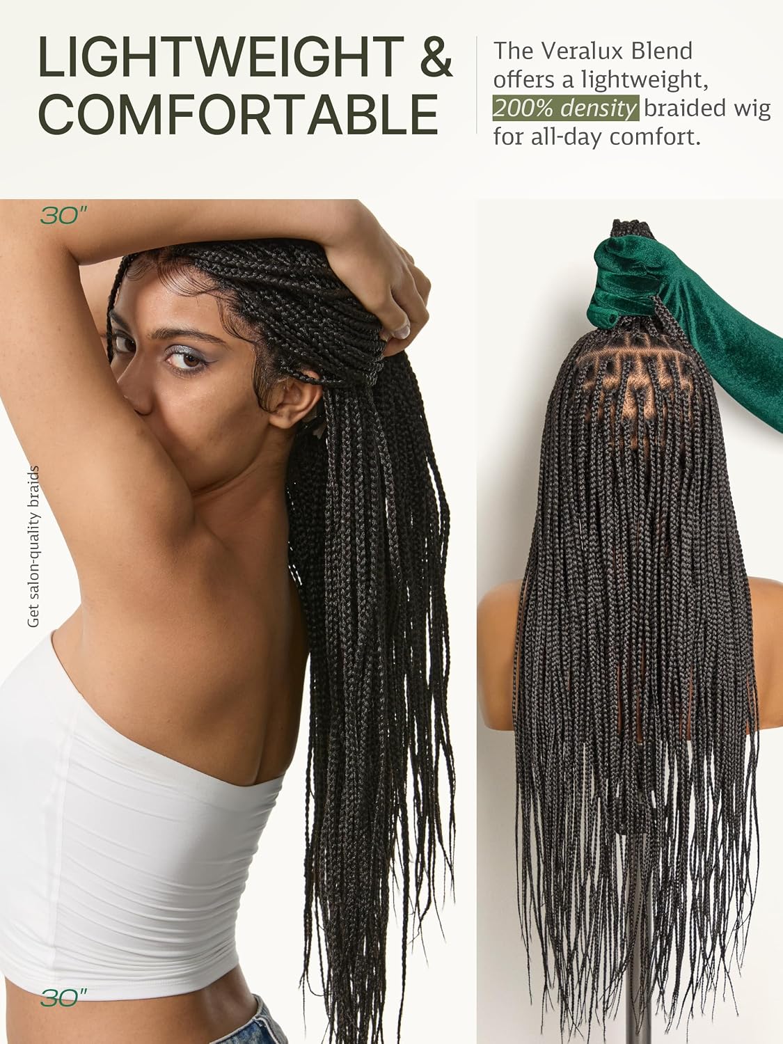 Frodio Full Lace Triple Braided Wigs for Black Women Veralux™ Fiber Knotless Box Braided Wig with Baby Hair 200% Density Natural Black Braided Lace Front Wigs 30 Inch