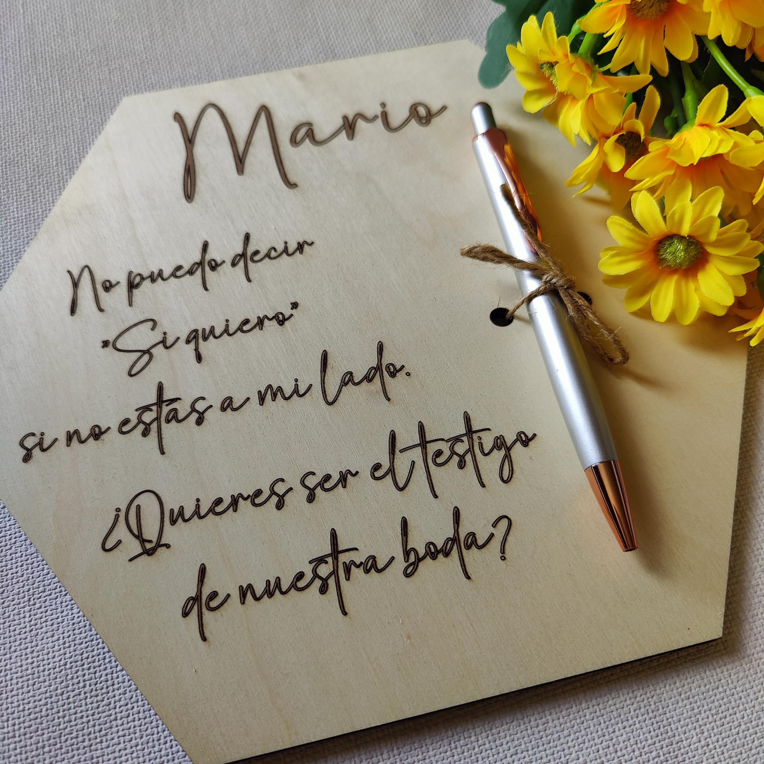 Placa de Madera Personalizada nombre con Bolígrafo ¿Quieres Ser Mi Testigo de Boda? Regalo original y único celebración invitados amigos familia sorpresa Sí quiero