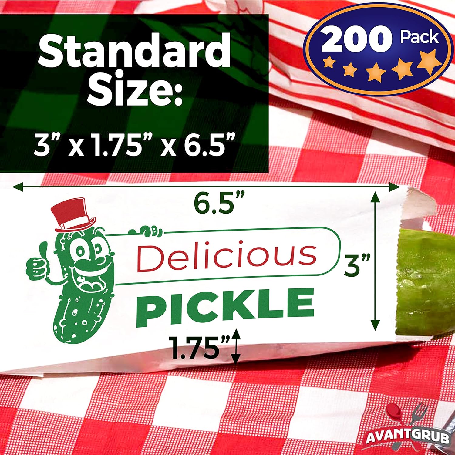 Durable, Retro Design 6.5 in Dill Pickle Bag 200 Pack. Turn Your Party into a Carnival with Classic Vintage Paper Snack Sacks That Keep Pickles Fresh. Mess-Free Bags for Fundraiser or Concession Stand