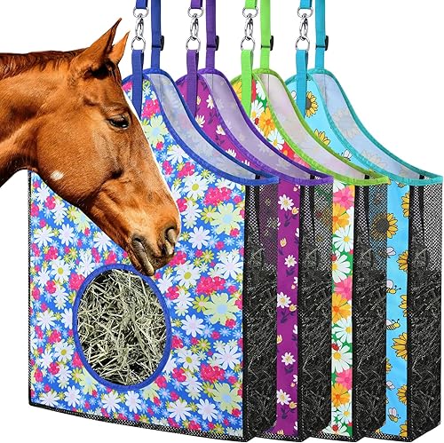 4 bolsas de heno para caballos, bolsas de heno grandes para alimentación de caballos, bolsa de alimentación de nailon 600D, bolsa de alimentación