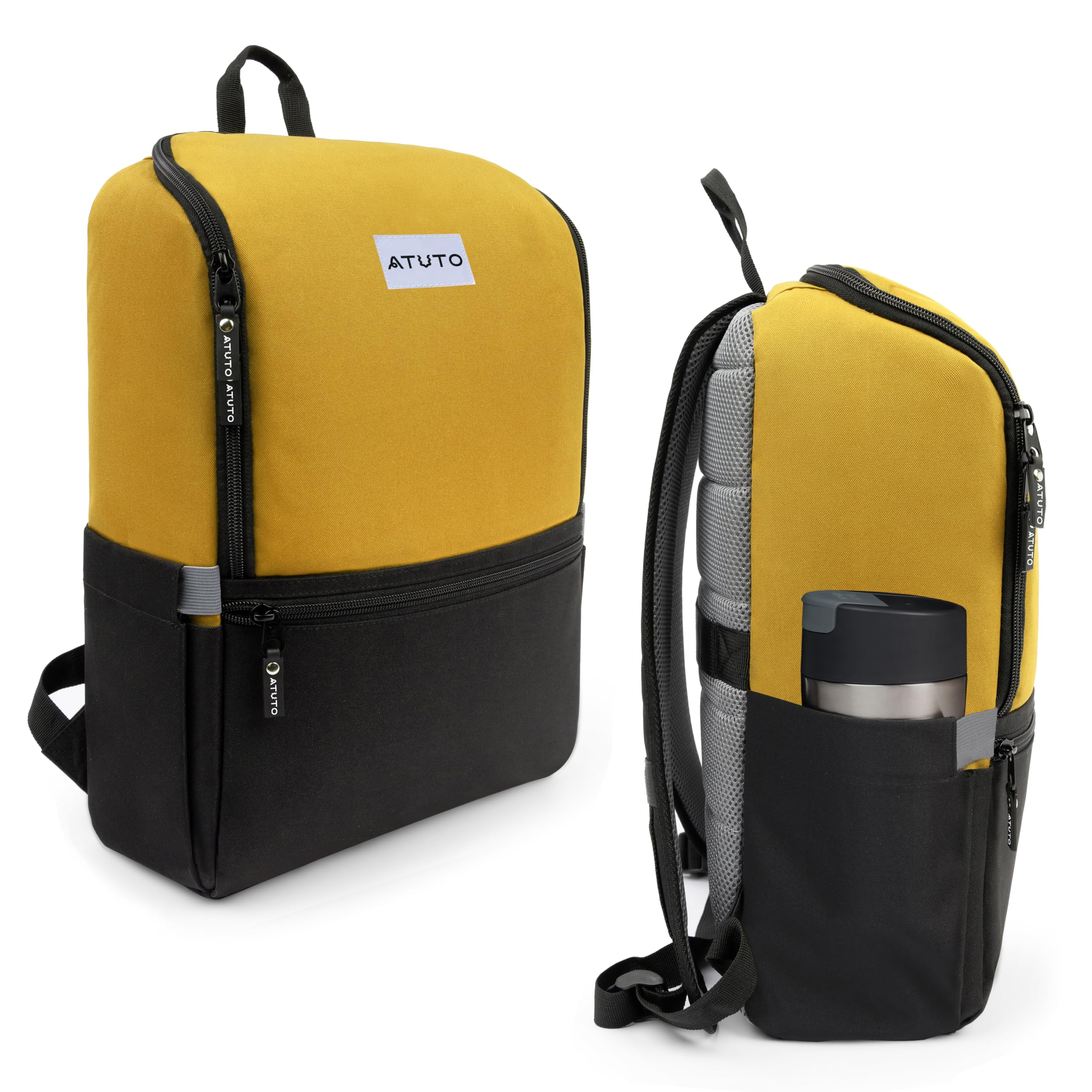 ATUTO Professional Yellow Laptop Backpack for Men 17 inch Compartment - Back Airflow & Fully Padded - Work & Travel Backpack for Men with Luggage