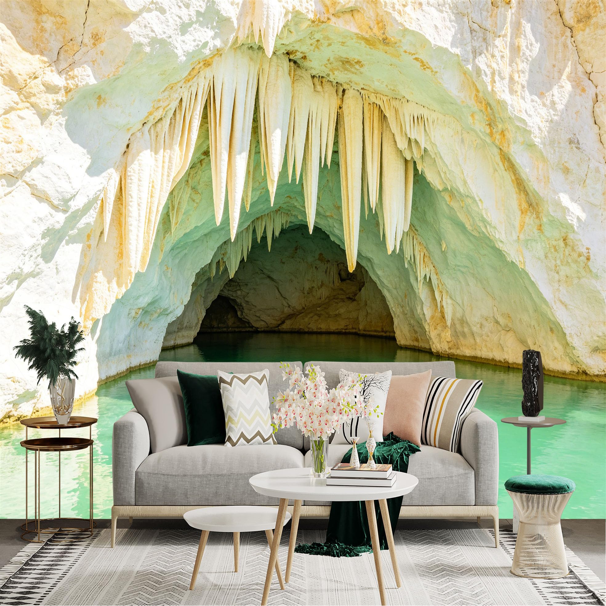 Lnzczhyre Dbh260521773 Custom Size Wall Sticker Mural， Natural Sea Cave With Stalactites， Turquoise Ocean Water， Coastal Geological Scenery， For Wall Decoration， Peelandstick Wall Decals.