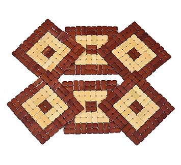 Yellow Weaves 6 Pieces Bamboo Wood Coasters or Heat Insulation Pad/Table Mats Placemats for Big Pans Pots- (17 X 17 Cms)