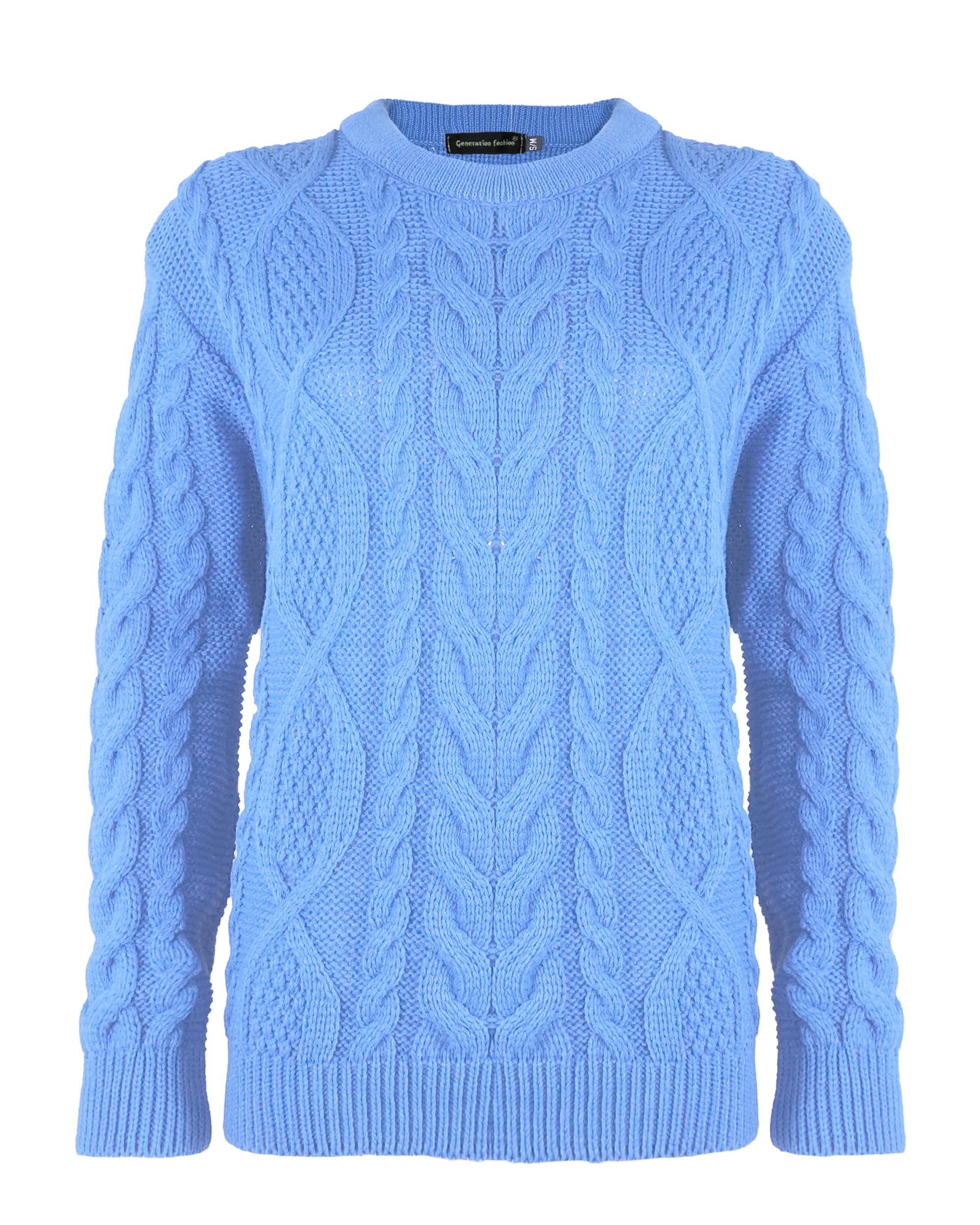 Generation Fashion New Women Ladies Knitted Long Sleeve Warm Chunky Sweater Formal Everyday Casual Cable Jumper Tops Pullover [Blue,LXL]