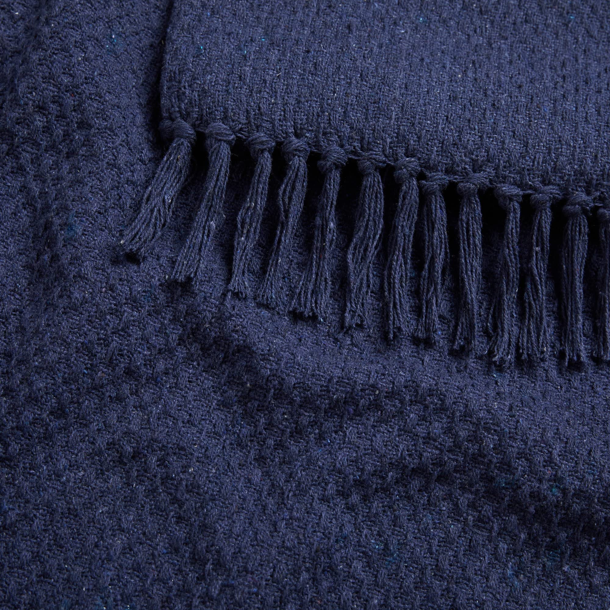 Drift Home - Couverture Plaid Bleu Sarcelle Avec Pompon (200 X 200 Cm) - Coton Recyclé Durable - Tissée Et Texturée Pour Canapé - Extra Large