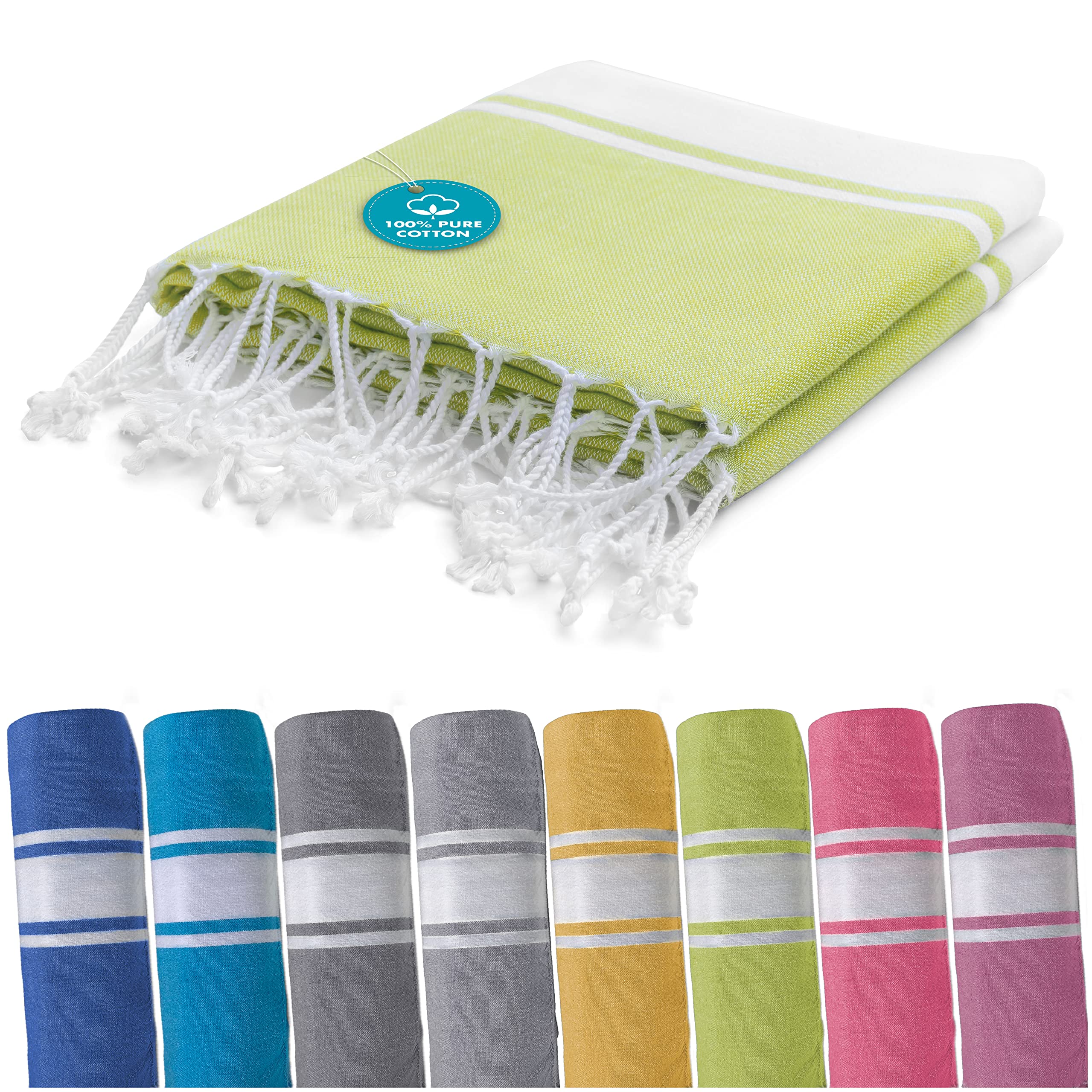 Twinzen - Fouta Playa XXL 100x200cm Verde Claro - 100% Algodon Oeko Tex - Toalla Playa - Toalla hammam - Pareo Grande Sauna - Toalla de baño Grande