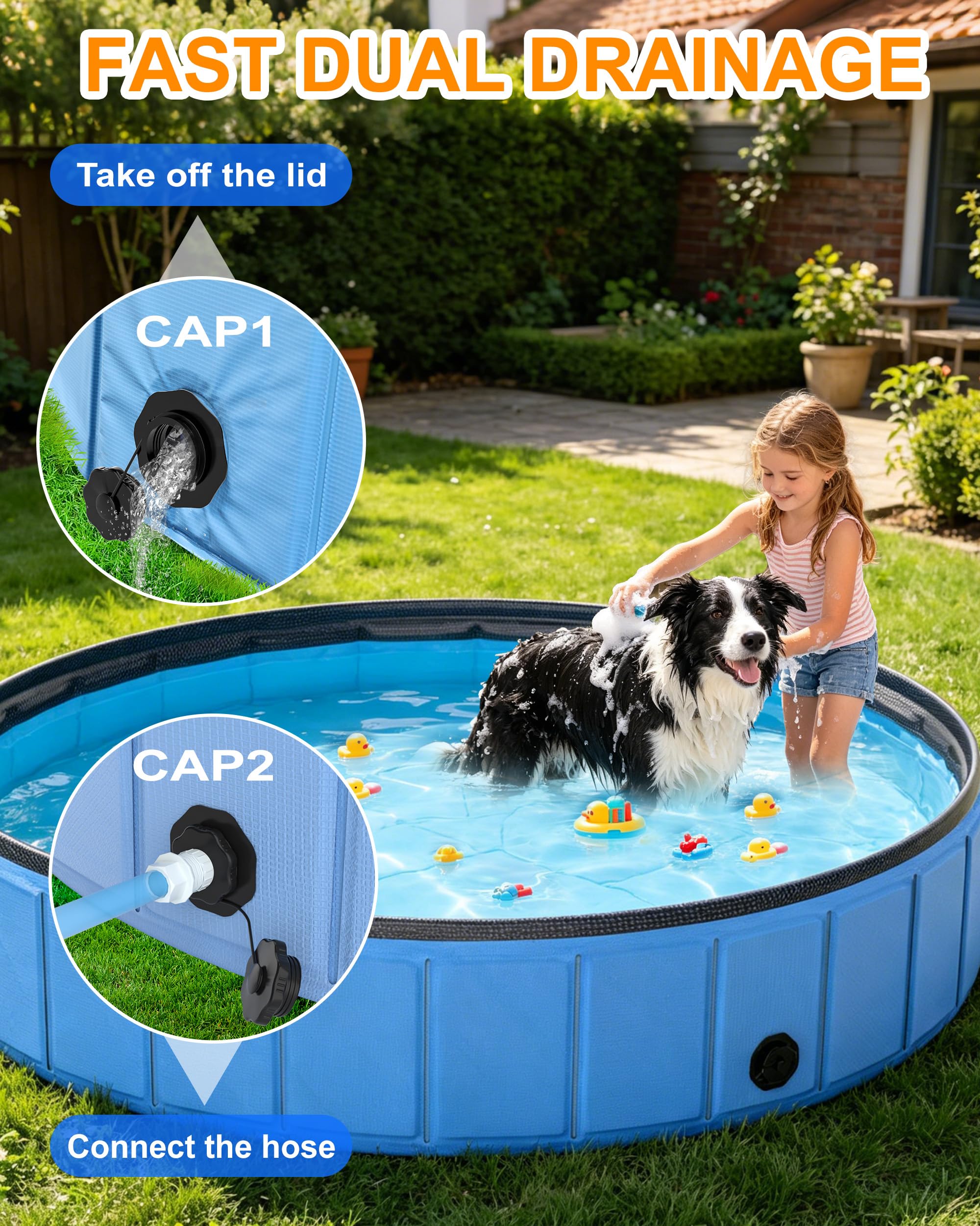 Instraella Piscine pour chien 246,4 x 40 cm, extra large piscine pliable en plastique pour grands chiens, 0,55 mm, durable et pliable, piscine extérieure portable pour enfants et chiens
