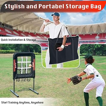 9 Hole Pitching Net with Strike Zone, Baseball Softball Pitching Target Adjustable Height Portable Indoor Outdoor Training Equipment for Pitchers of All Levels, Coaches, and Players