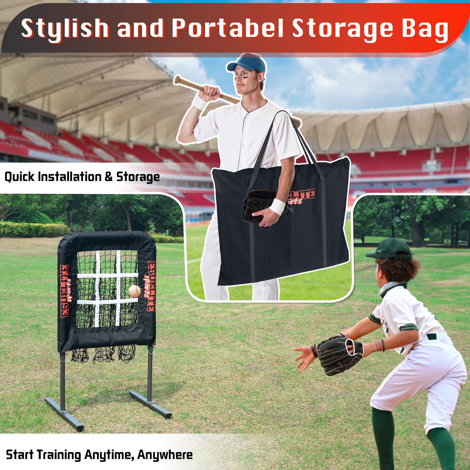 Pitching Net mit Schlagzone, 9-Loch-Pitching-Netz, tragbares Baseball-Softball-Trainingsgerät