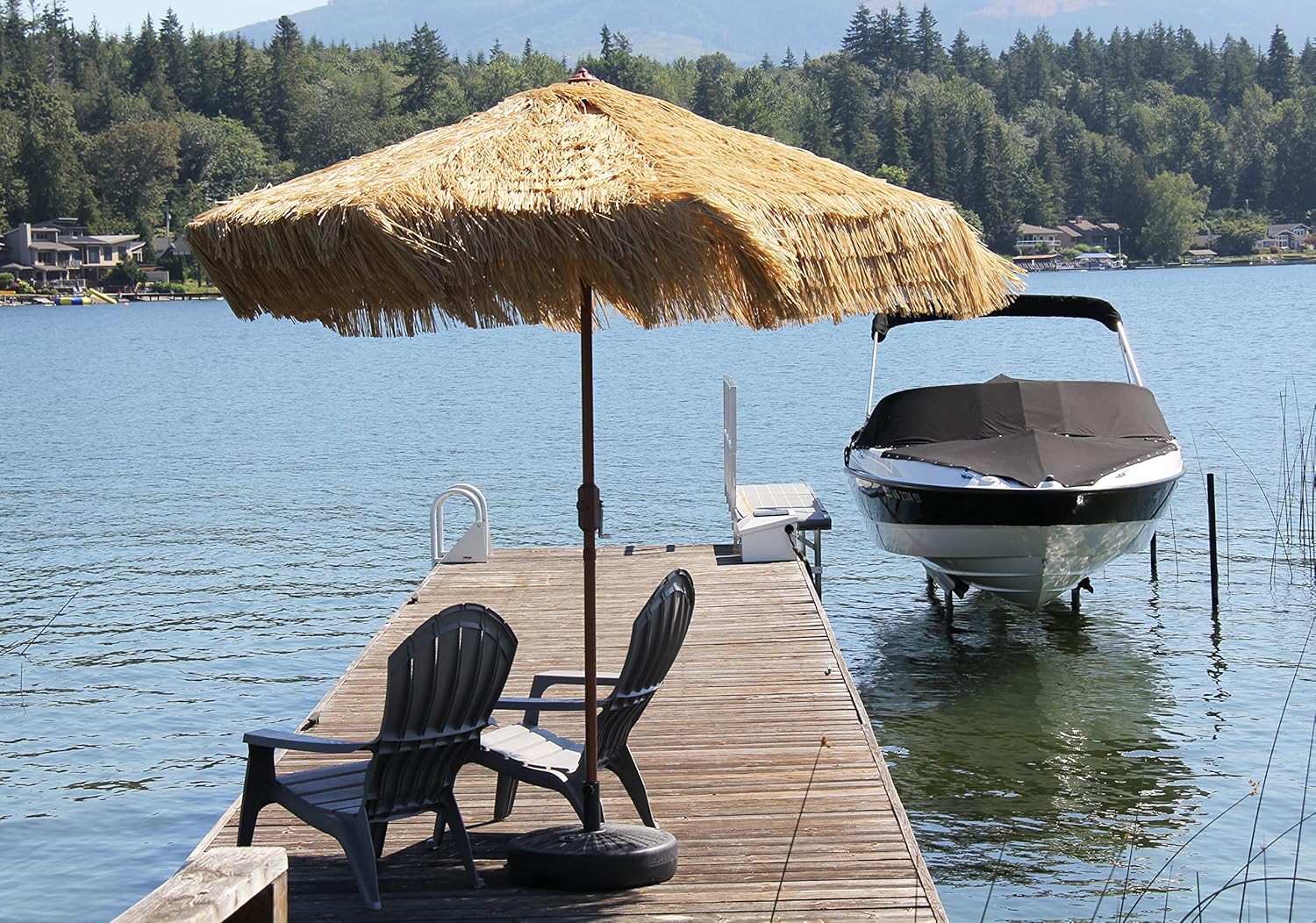 Destination Gear 9 ft Palapa Tiki Patio Umbrella with Crank Lift and Easy Tilt Whiskey Brown Hawaiian Themed