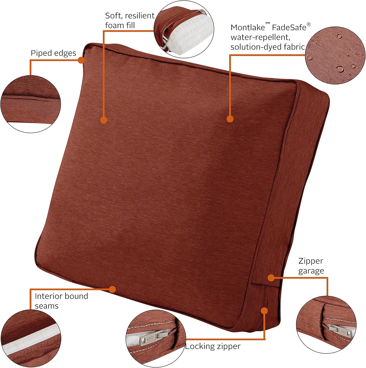 Classic Accessories Montlake FadeSafe FadeSafe Patio Lounge Chair/Loveseat Back Cushion, 23 x 20 x 4 Inch, 1 Count (Pack of 1), Heather Henna