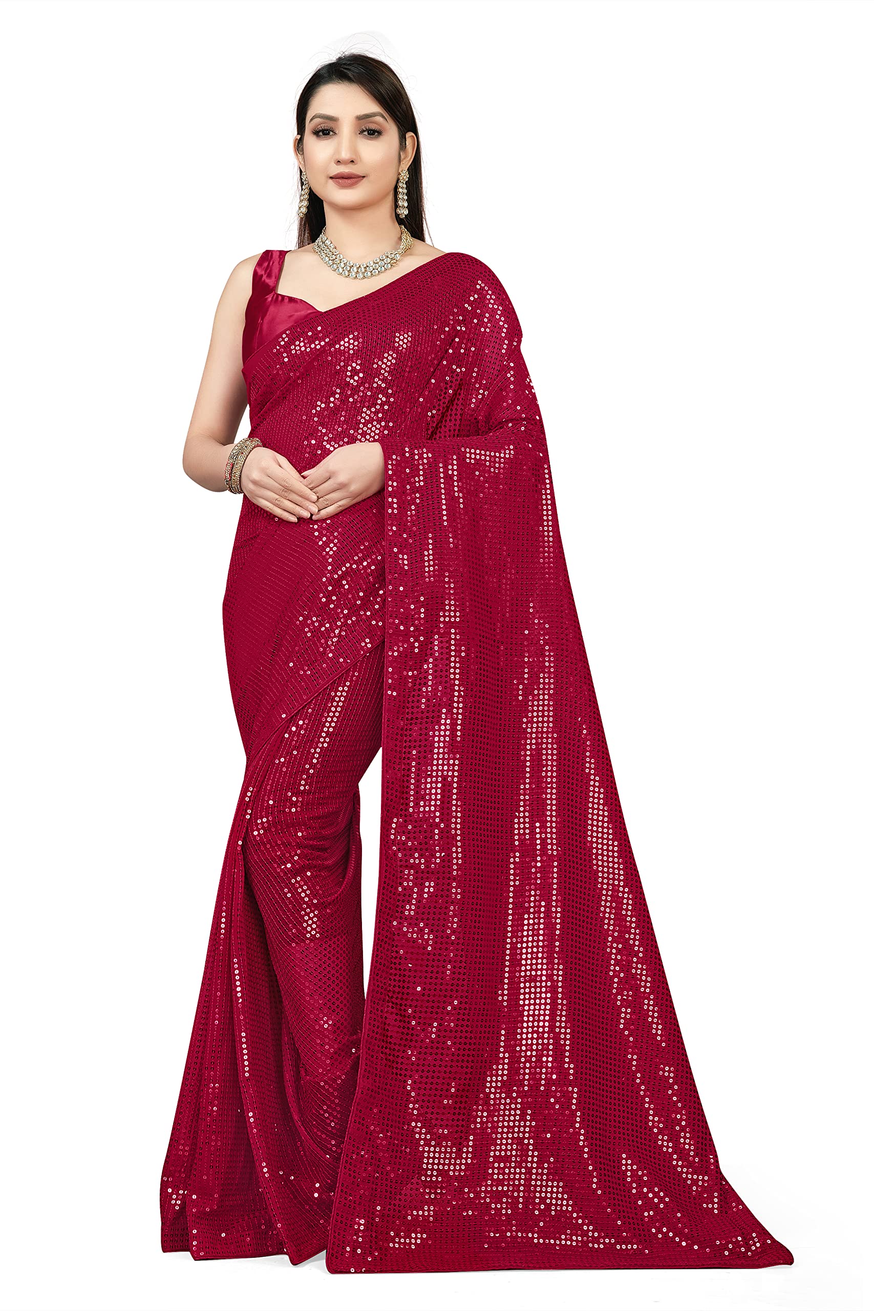 FlorelyWomen's Pure Georgette sequence saree with unstiched blouse piece(Free size)