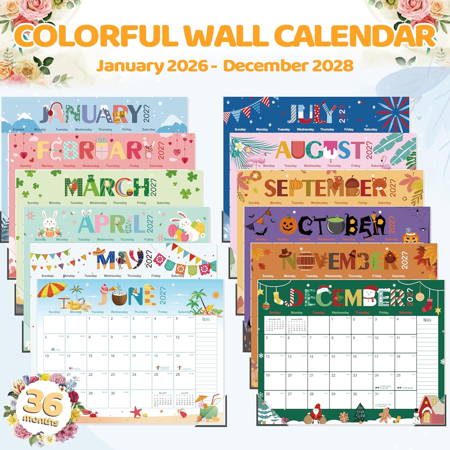 GuassLee Desk Calendar 2026-2028,36 Months 22" x 17" Large Calendar from January. 2026 to December. 2028,Desktop/Wall Monthly Planner with Julian Date and Thick Paper for Office Home School January 36month blue 22"x17"