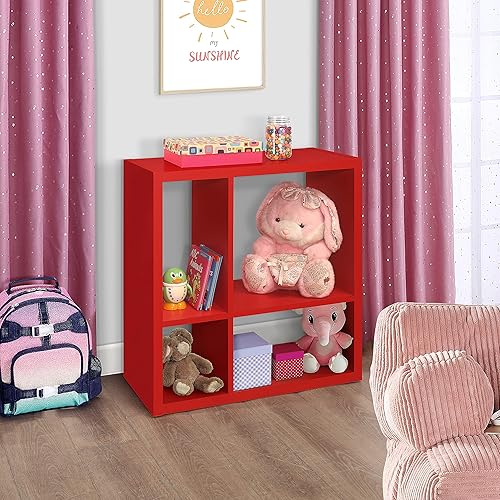 Kings Brand Furniture - Katelyn - Estantería abierta de 4 cubos, organizador de almacenamiento de juguetes para niños (rojo)