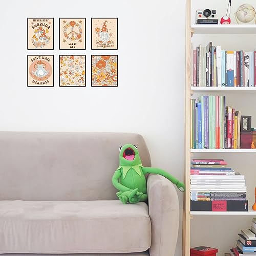 Miniatura 6 de YAODAYAO Juego de 6 impresiones de arte hippie para pared, estilo vintage, lienzo de flores hippie de los años 60 y 70, pósteres retro, abstracto,