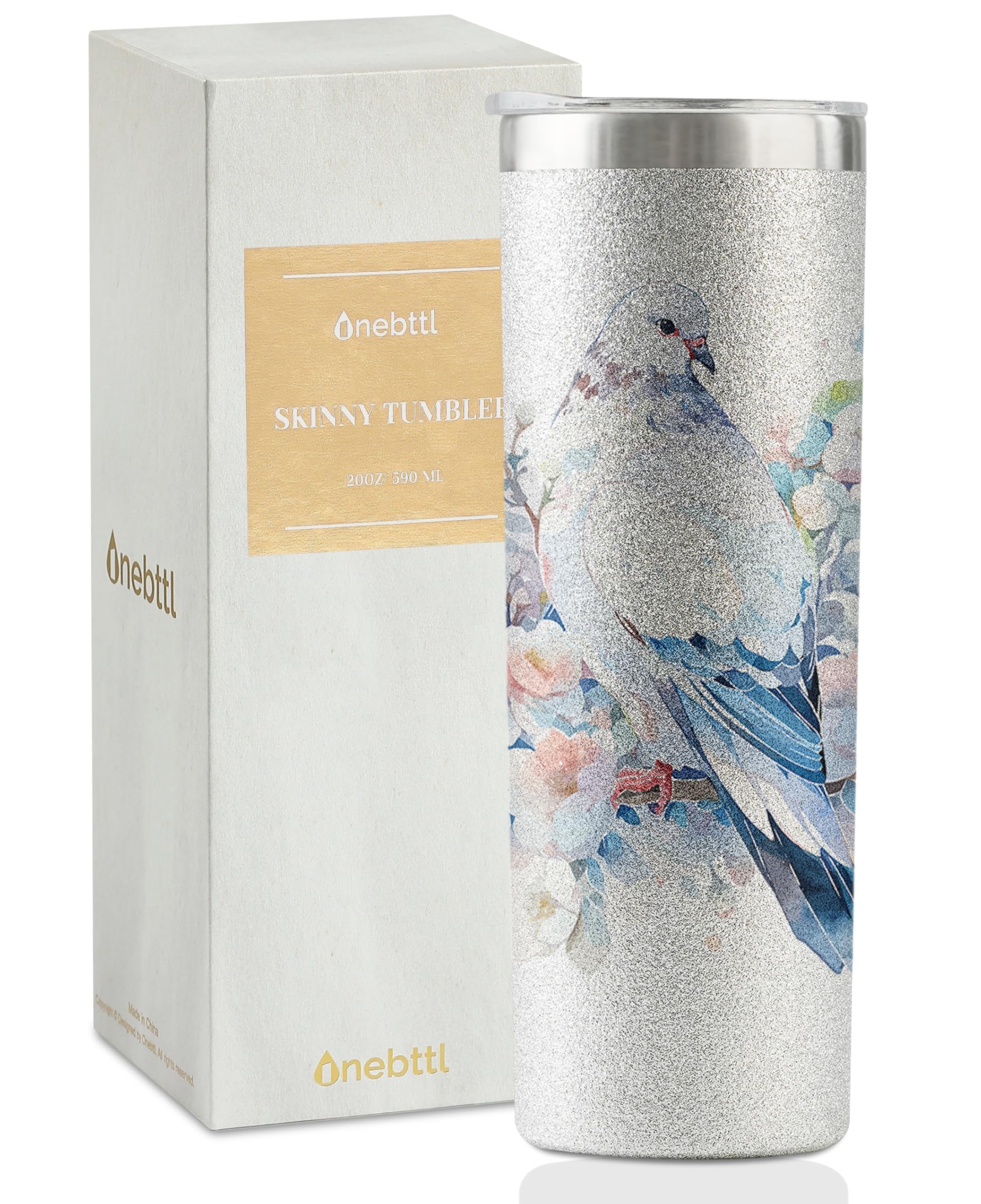 Onebttl Pigeon Gifts, Ideal Gifts for Pigeon Lovers on Christmas, Birthday, 20oz Stainless Steel Tumbler with Lid Straw - Watercolor