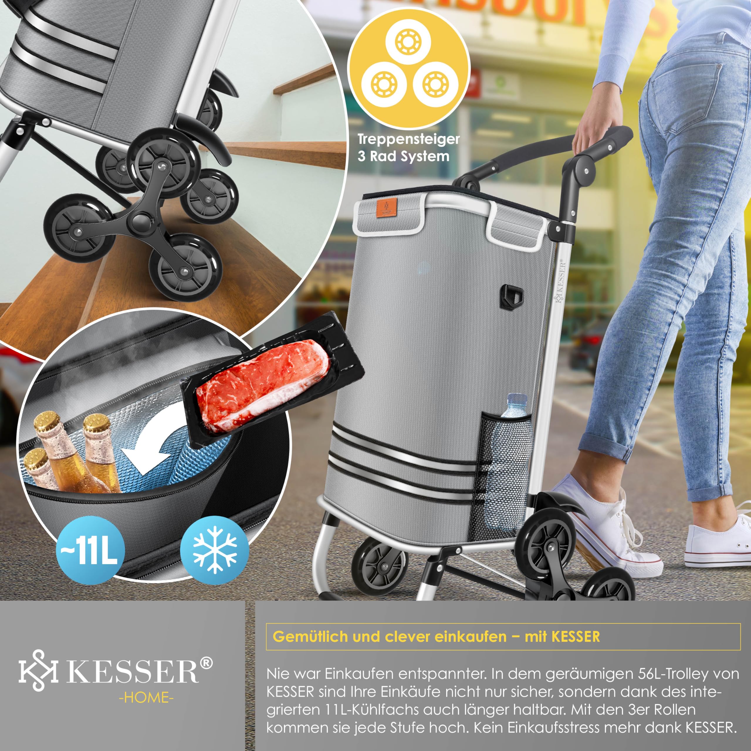 Arebos 3in1 boodschappentrolley | trolley groot 56 liter | met koelvak Arebos 3in1 boodschappentrolley | trolley groot 56 liter | met koelvak
