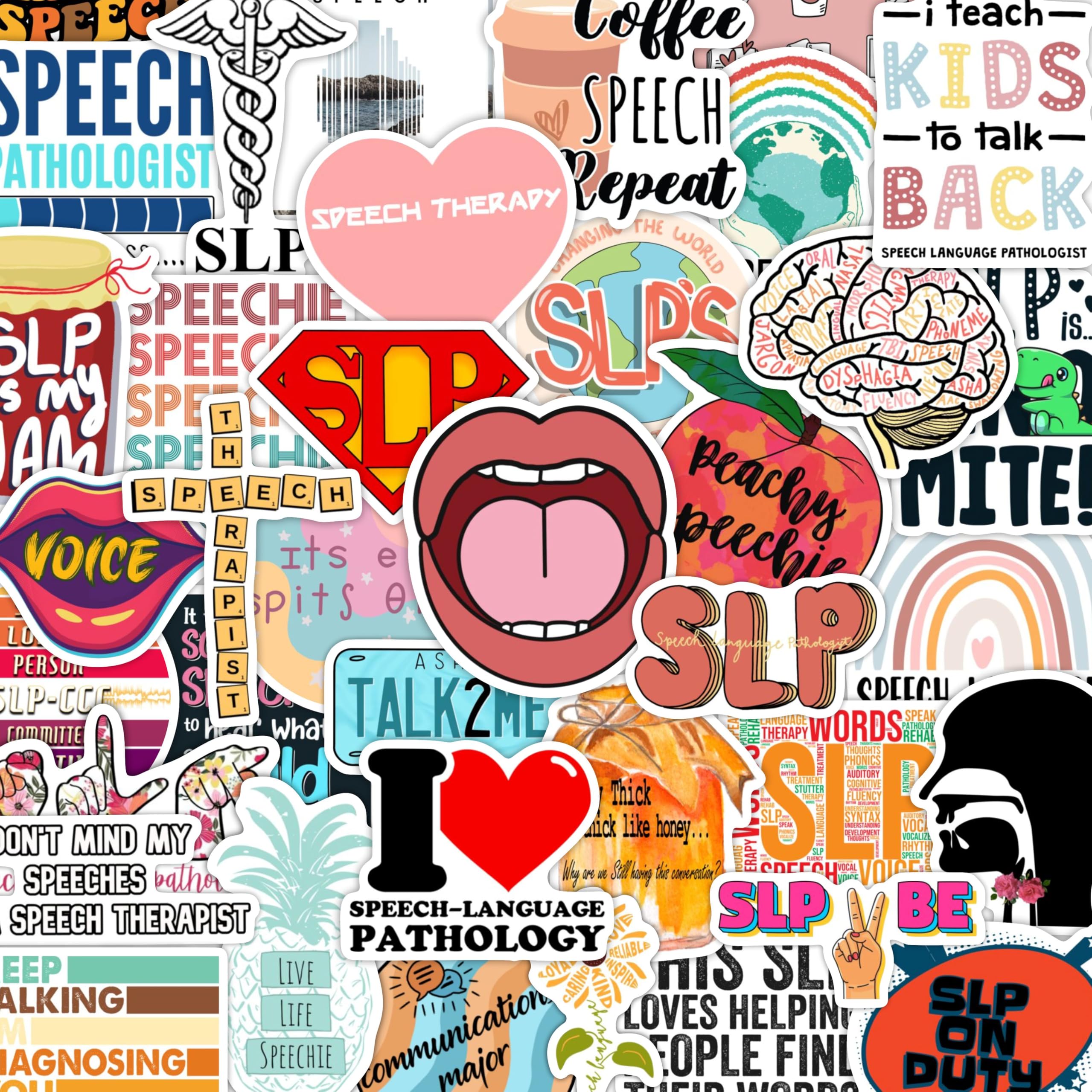 BulbaCraft 100 Pieces Funny SLP Stickers, Speech Therapy Stickers for Water Bottles and Laptops, SLP Gifts, Language Language, Pathology, Gifts for Women and Men, Speech Therapy Gifts