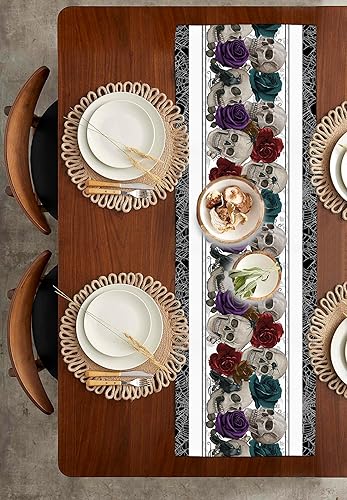 Miniatura 3 de Camino de mesa de Halloween de 36 pulgadas corto, de lino y algodón, pequeño, cocina, comedor, mesa de café, decoración de tocador, camino de mesa