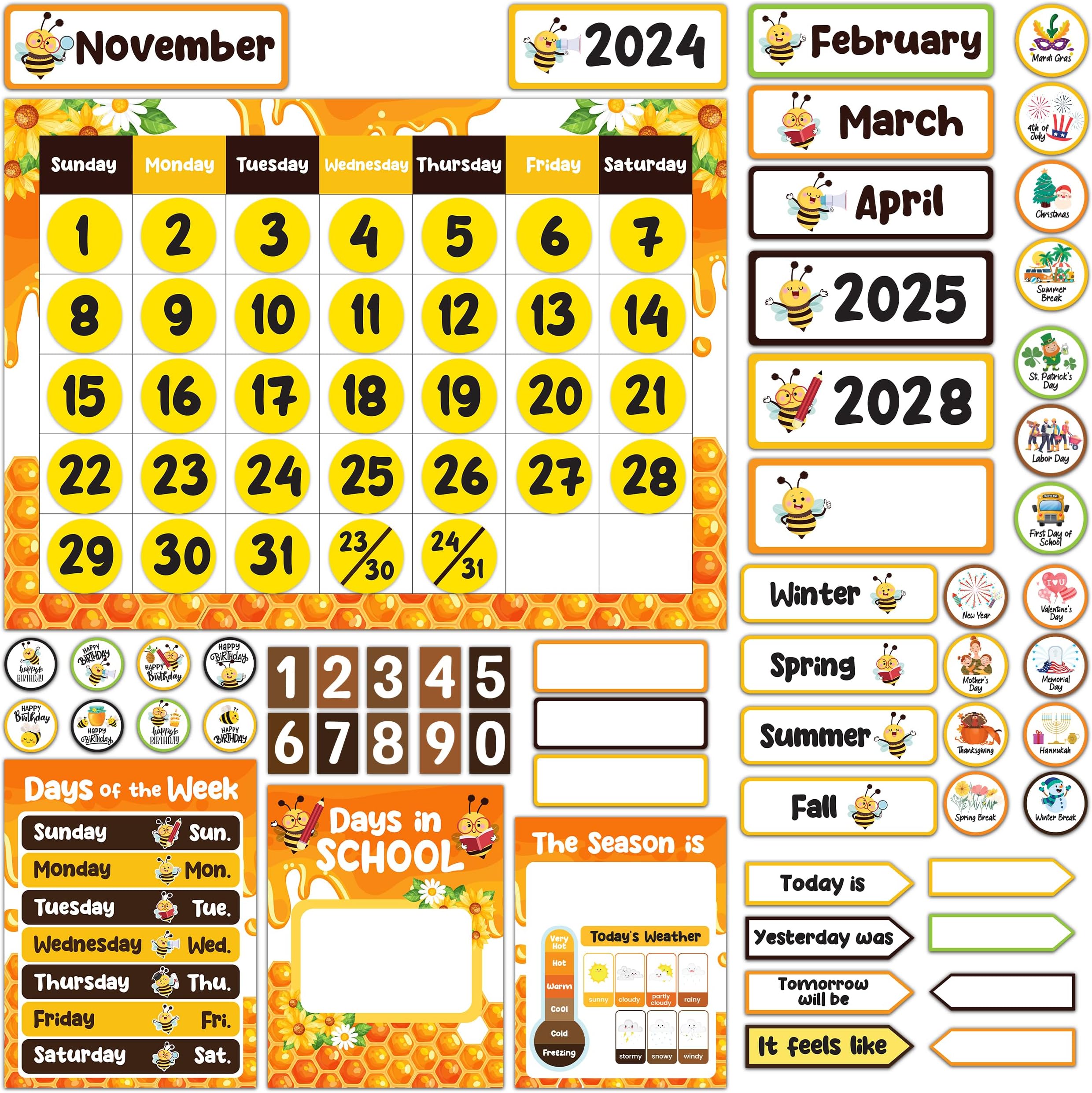 Decorably 157 Pcs Cutouts Honey Bee Classroom Decor Calendar Bulletin Boar Set, Bee Decorations for Classroom, School