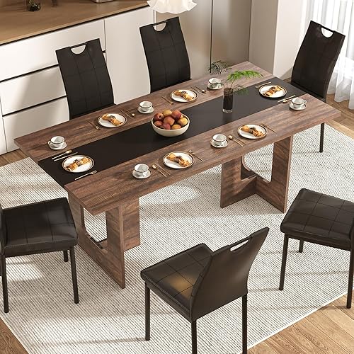 Miniatura 3 de St.Mandyu Juego de mesa de comedor y sillas de 7 piezas para 4-8 personas, mesa de cocina de 71 pulgadas con 6 sillas, mesa de comedor rectangular