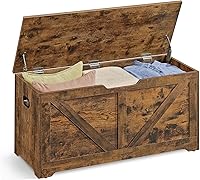 VASAGLE Rustic Brown Storage Bench Trunk with 2 Safety Hinges, 300lb Shoe Bench for Entryway Bedroom, Farmhouse Style 39.4" Wide ULSB060T01