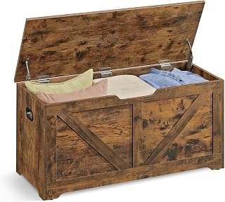 VASAGLE Rustic Brown Storage Bench Trunk with 2 Safety Hinges, 300lb Shoe Bench for Entryway Bedroom, Farmhouse Style 39.4" Wide ULSB060T01