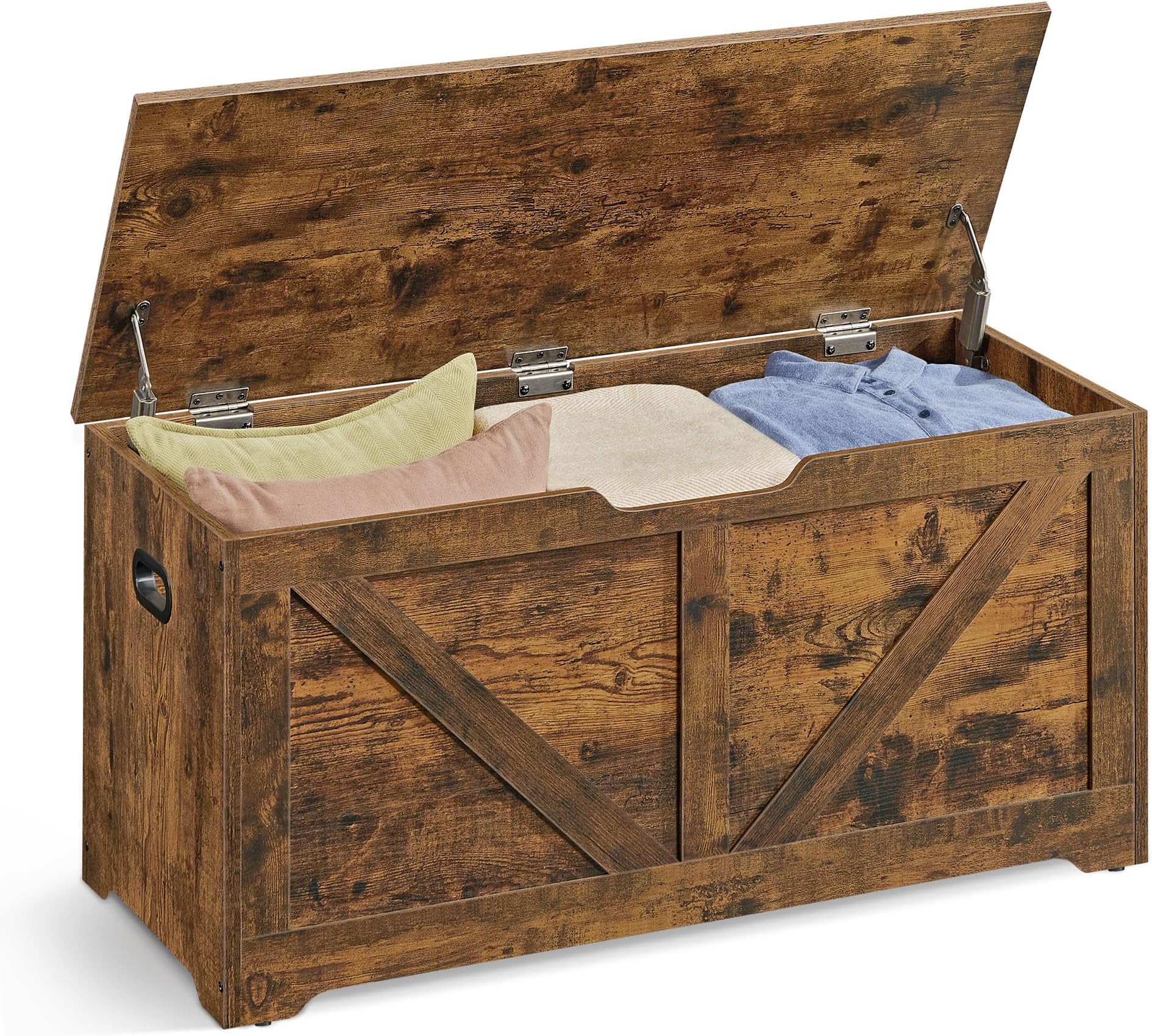 VASAGLE Storage Chest, Storage Trunk with 2 Safety Hinges, Storage Bench, Shoe Bench, Farmhouse Style, 15.7 x 39.4 x 18.1 Inches, for Entryway, Bedroom, Living Room, Rustic Brown ULSB060T01