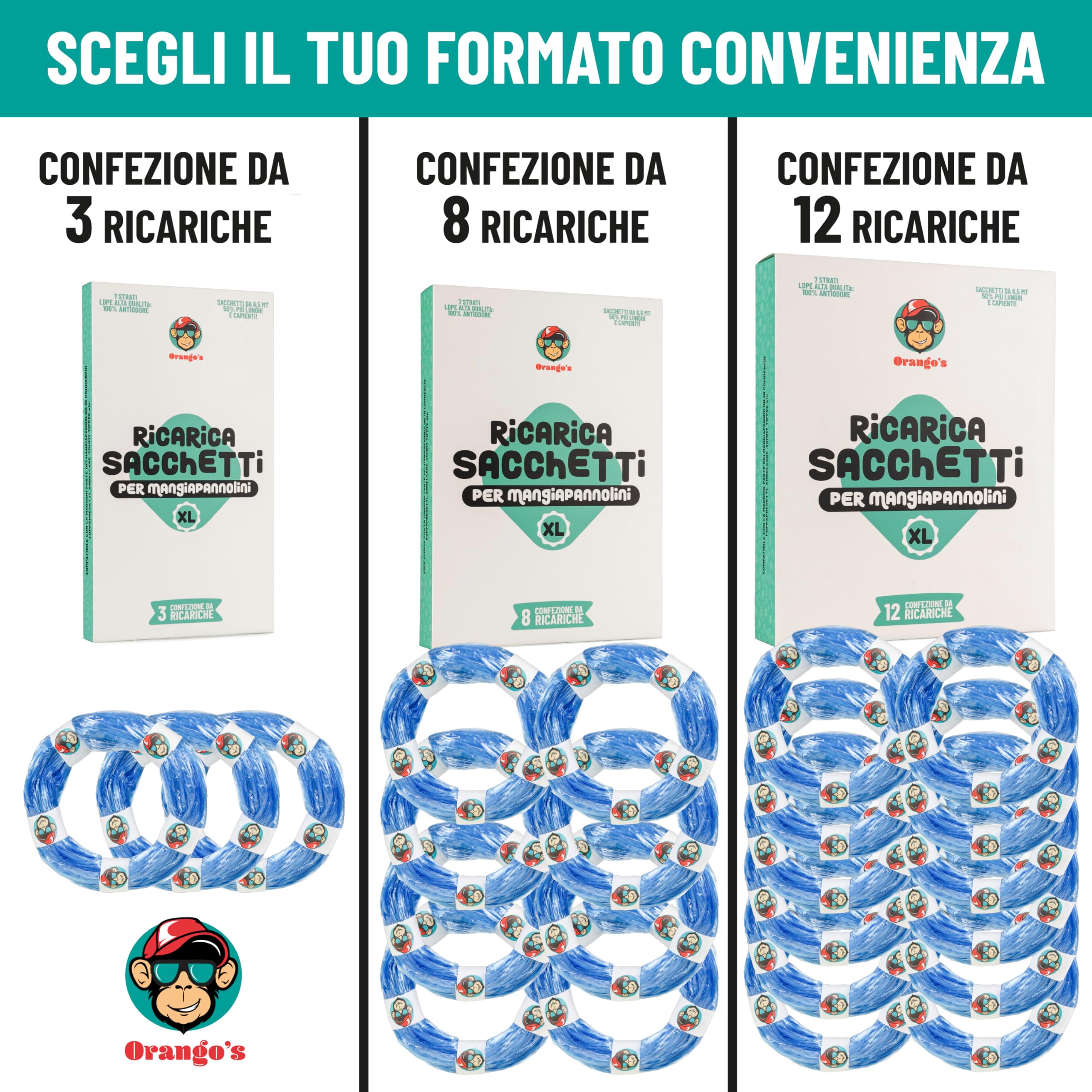 Orango's 3 Ricarica MangiaPannolini Universali, 7 Strati Anti Odore