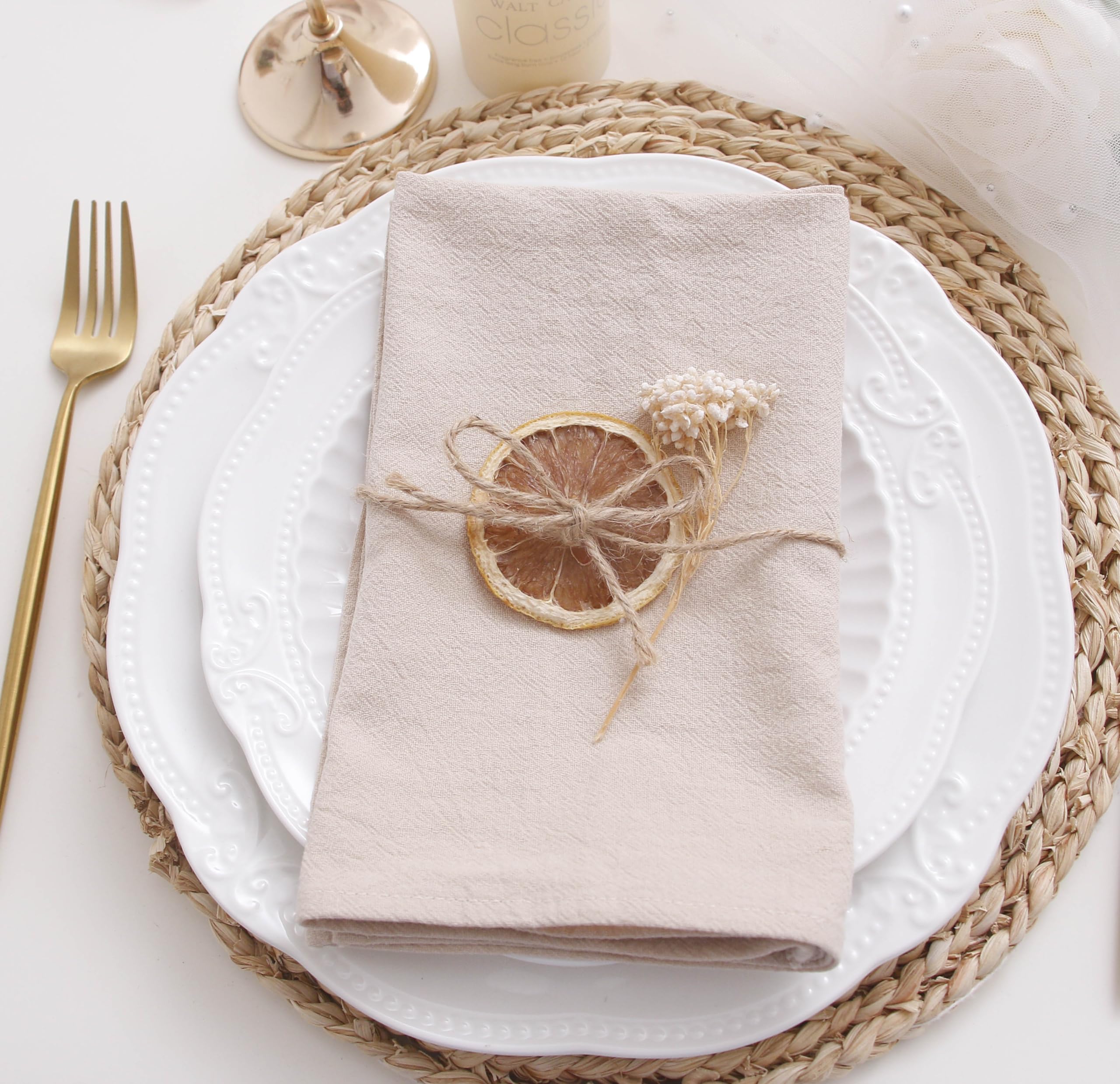 Lot de 12 serviettes de table en coton Champagne 40,6 x 40,6 cm
