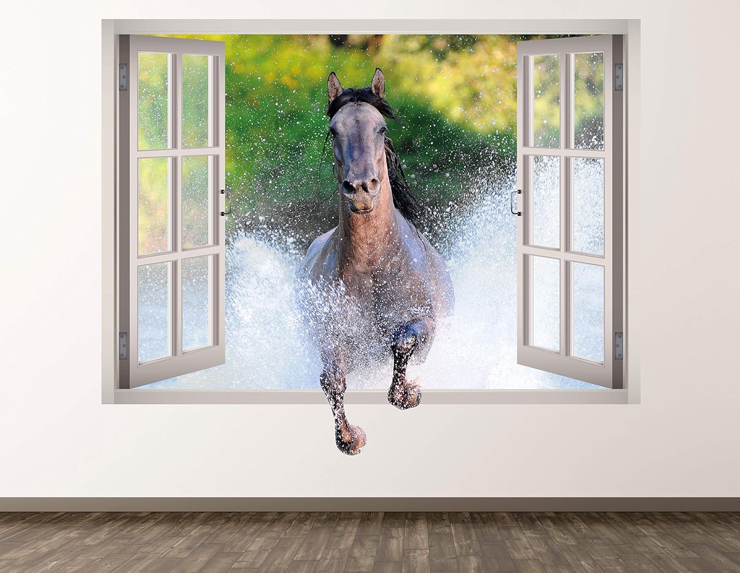 Horse Wall Decal Art Decor 3D Window River Sticker Mural Kids Room Custom Gift BL452 (30"w x 22"H)