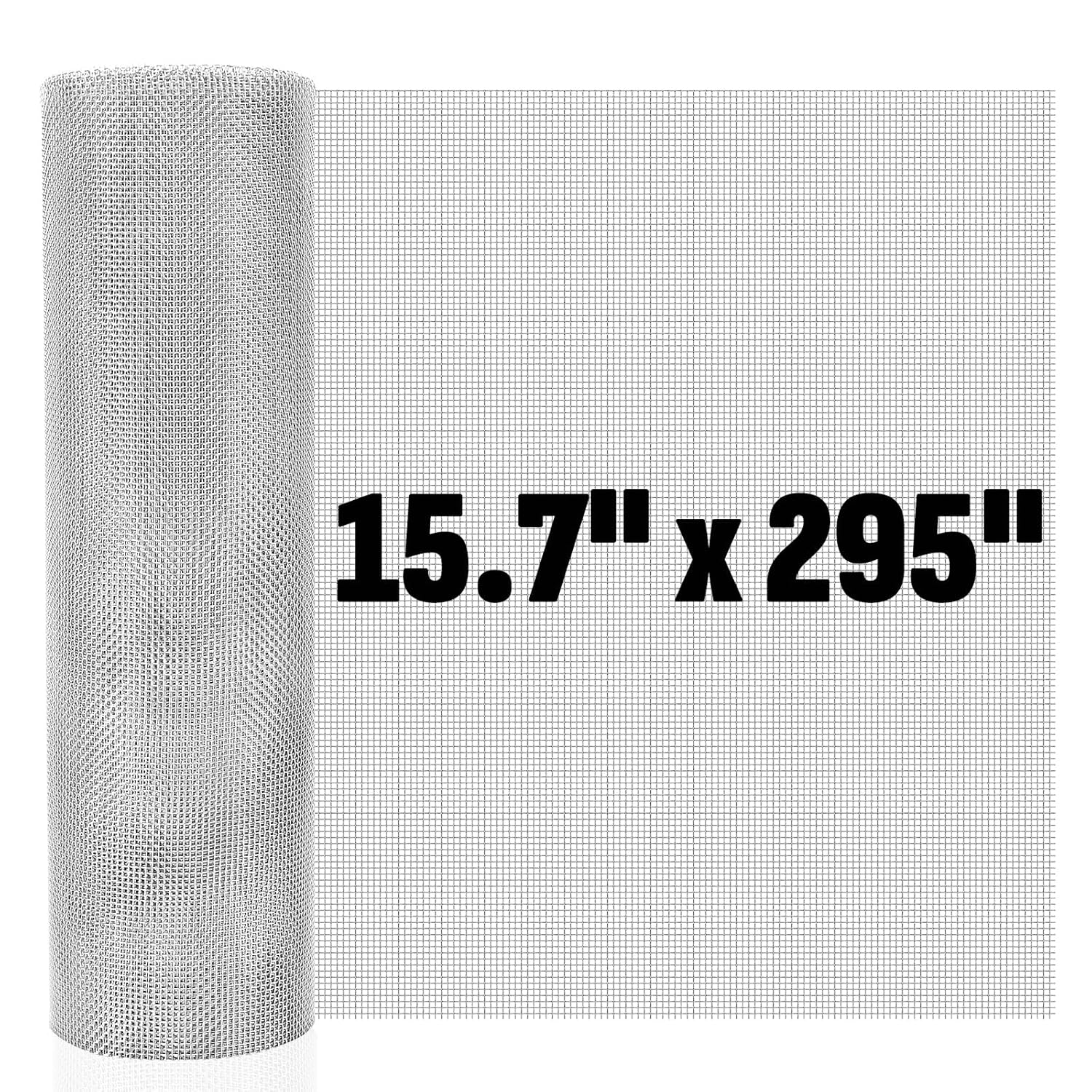 20 Mesh 304 Stainless Steel Mesh Screen, 15.7'' x 295''(40cm x 750cm) Wire Screen Mesh, Rust Free Woven Wire Mesh, Metal Mesh Screen for Air Vents, Window Screen, Filters, Garden Covers