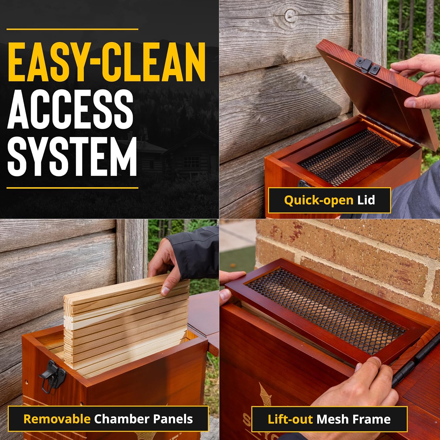 Skycave Pro Large Cedar Bat Houses for Outdoors, 3-Chamber, 200 Capacity | Kiln-Dried Japanese Cedar | Stained, Not Painted | 304 Stainless Steel Hardware | Wall, Pole & Tree Mount Ready