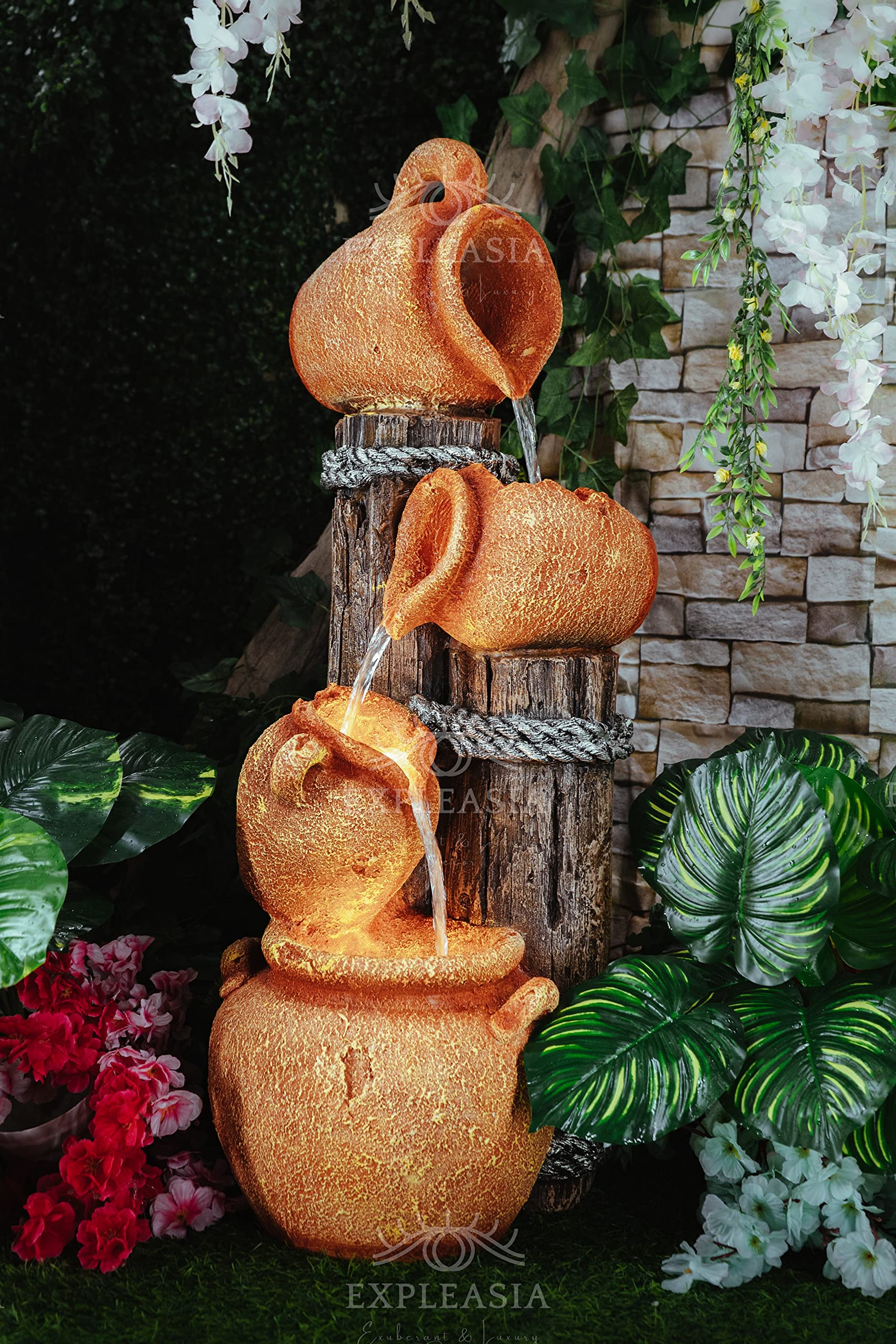 Expleasia, Exuberant & Luxury Decor Expleasia Wood Stacked Natural Earthen Pot Water Fountain | Home & Garden Decor Water Fountain (Orange & Brown) Home Decor Water Fountain, Outdoor Water Fountain-image-19