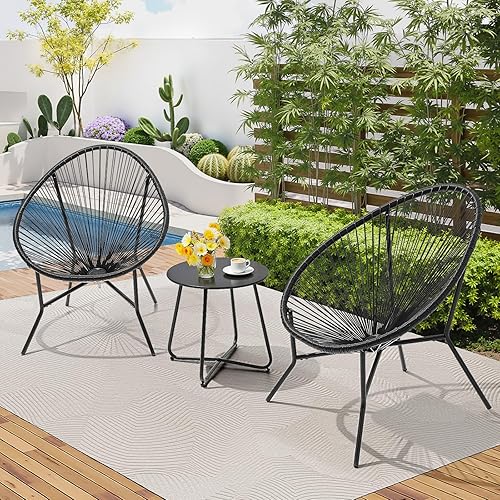 Miniatura 4 de ONBRILL Juego de 3 piezas para patio, sillas Acapulco para exteriores con mesa auxiliar, muebles de ratán PE para todo tipo de clima, para balcón,