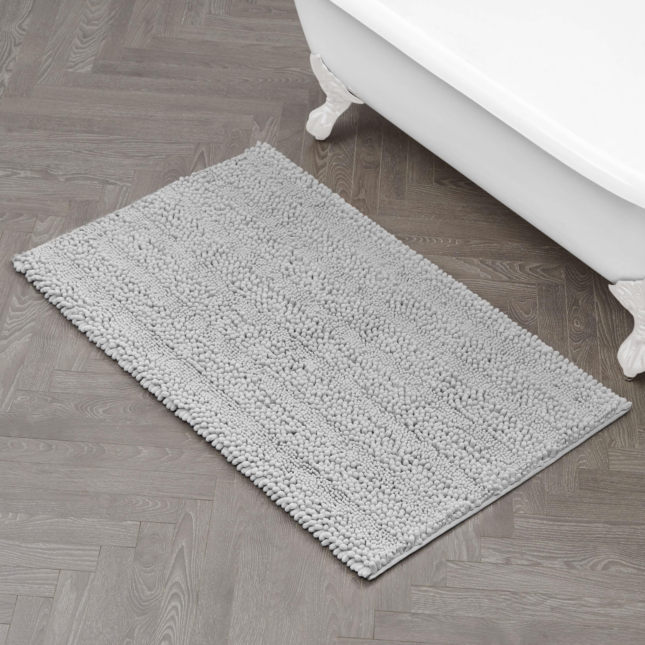Laura Ashley – Astor Chenille Bath Mat | 100% Polyester | Premium Bathroom Décor | Machine Washable | TPR Backing | Measures 27” x 45” | Light Grey