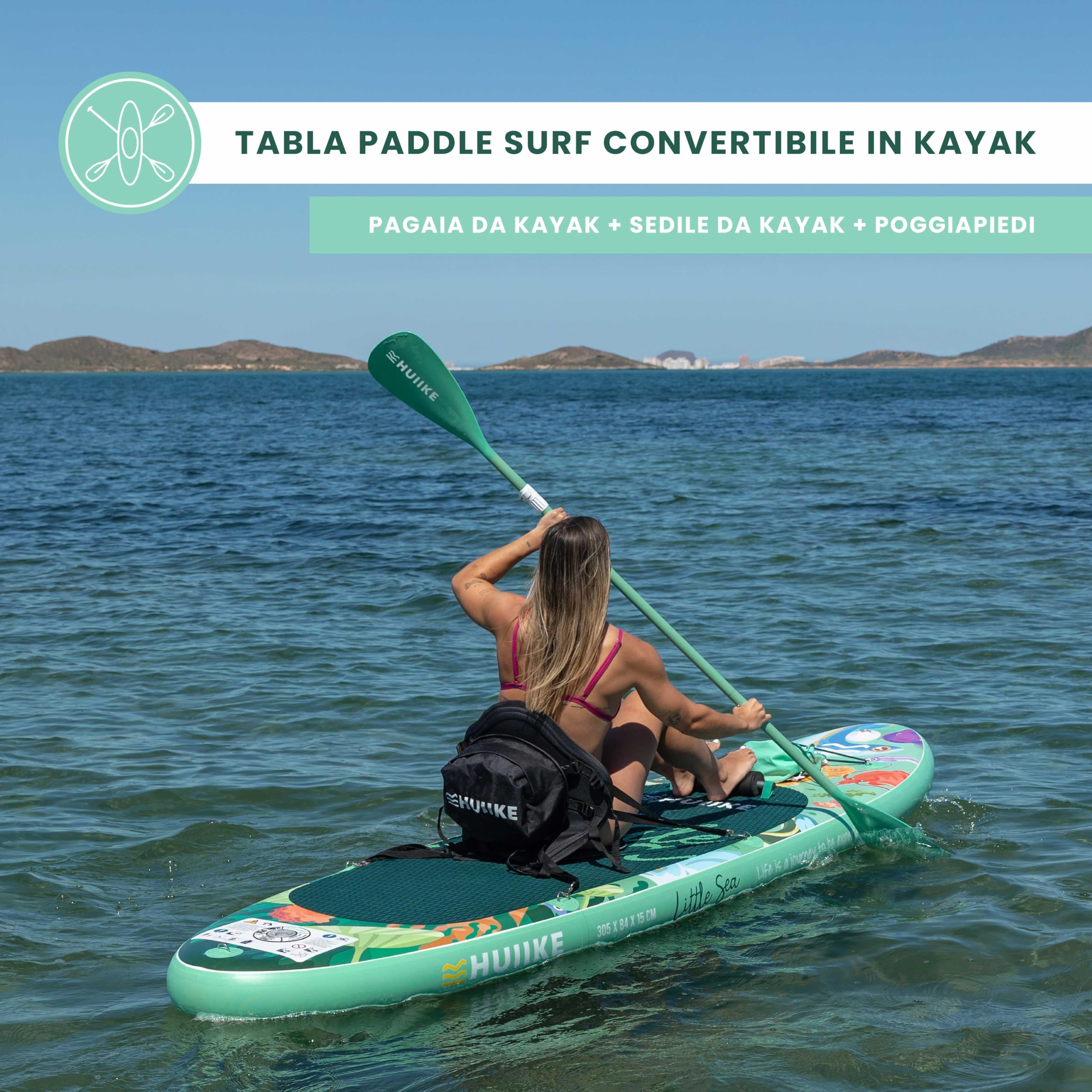 HUIIKE Tavola Sup Gonfiabile Adulti con Accessori Inclusi, Pagaia, Pinne, Pompa. Stand Up Paddle Board con Grande Stabilità e Resistenza. 305 x 84 x 15 cm, Carico Massimo 130 kg