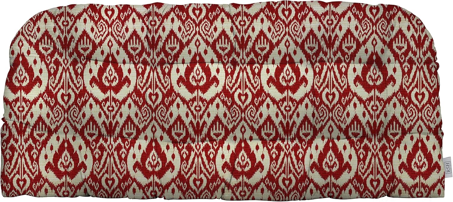 RSH DECOR: Tufted Wicker Loveseat Cushion | 41” x 19 | All-Weather Spun Fabric | Water and Fade-Resistant | Outdoor Settee Cushion for Patio Furniture | Ashmore Red