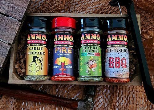 AMMO Spice Rubs - Kit de inicio para parrilla, paquete de 4 condimentos variados para especias para barbacoa, juego de accesorios para parrilla, kit