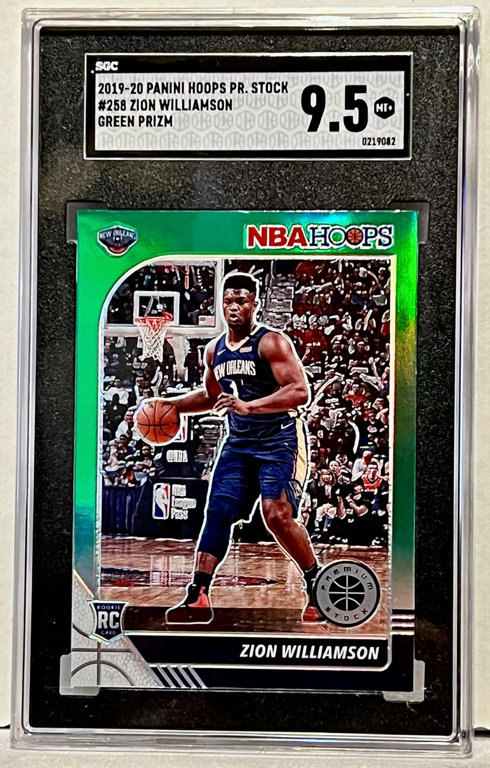 Zion Williamson Graded SGC Mint+ 9.5 Rookie Card Green Prizm Premium Stock Collectible Football Card - 2020 Panini Hoops Basketball Card #258 (Pelicans)