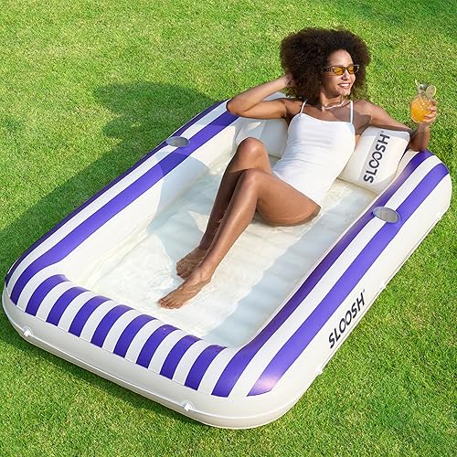 SLOOSH Inflatable Tanning Pool Lounger Float, 70" x 46" Pool Floats Adult with Pillow, 4 in 1 Suntan Tub Raft Floatie,Sunbathing Bed Lounge for
