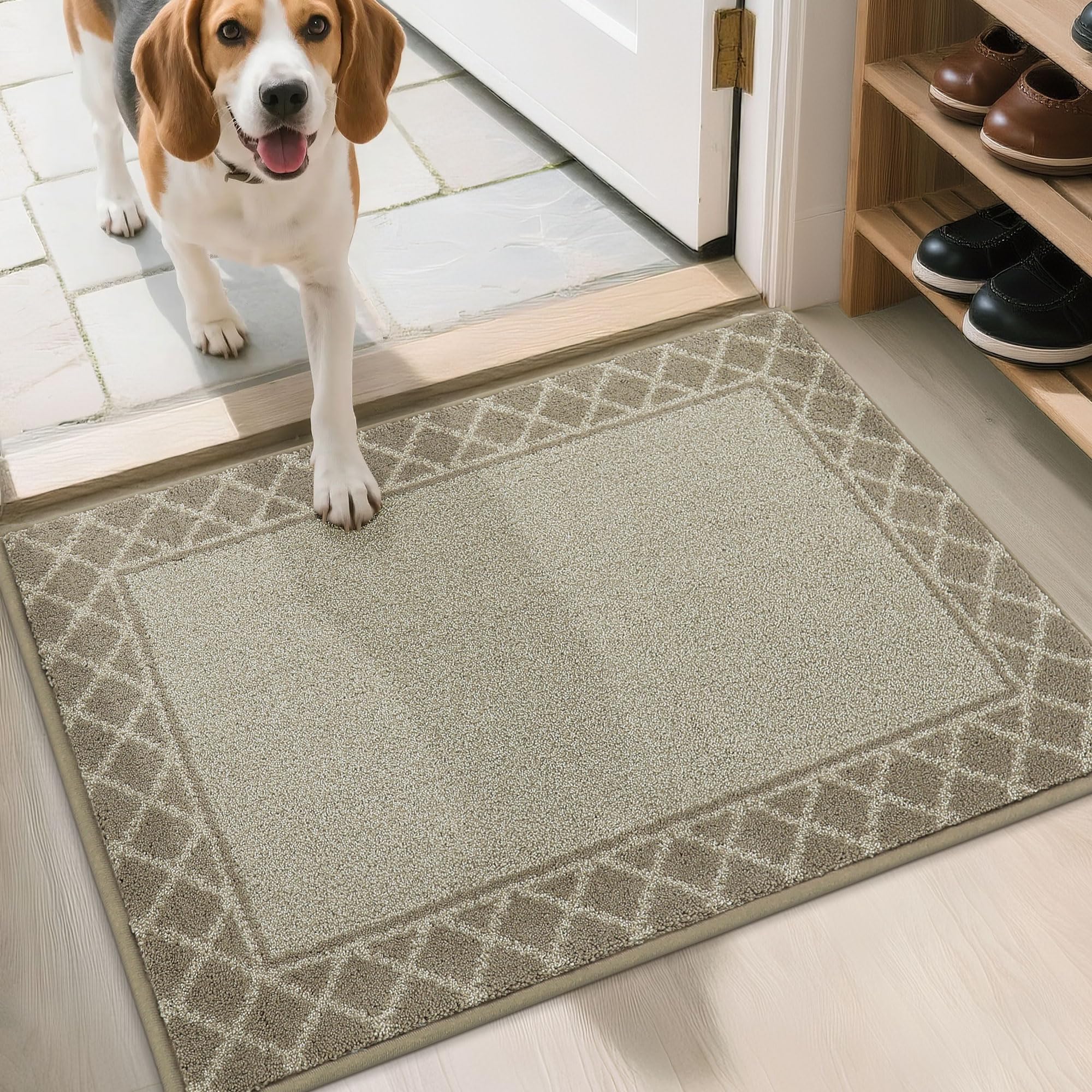 BEQHAUSE Fußabtreter Innen, 60 * 90 cm Fussmatte, Schmutzfangmatte Waschbar, TPR rutschfest Fußabtreter Innen Und für Eingänge, Haustüren und Flure, Beige