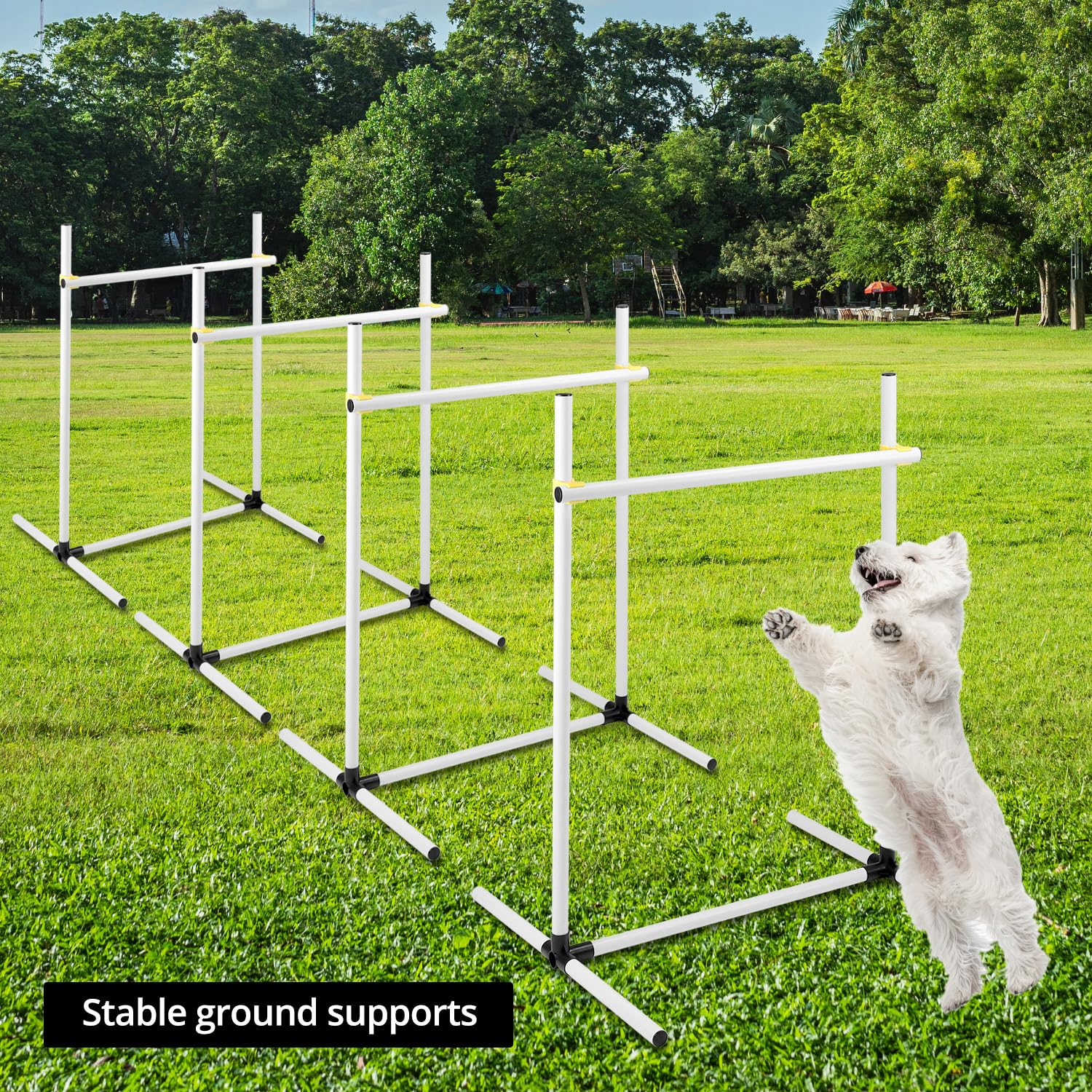 QWORK® Juego de 4 Vallas de Agilidad para adiestramiento de Perros, Vallas de plástico de Altura Regulable