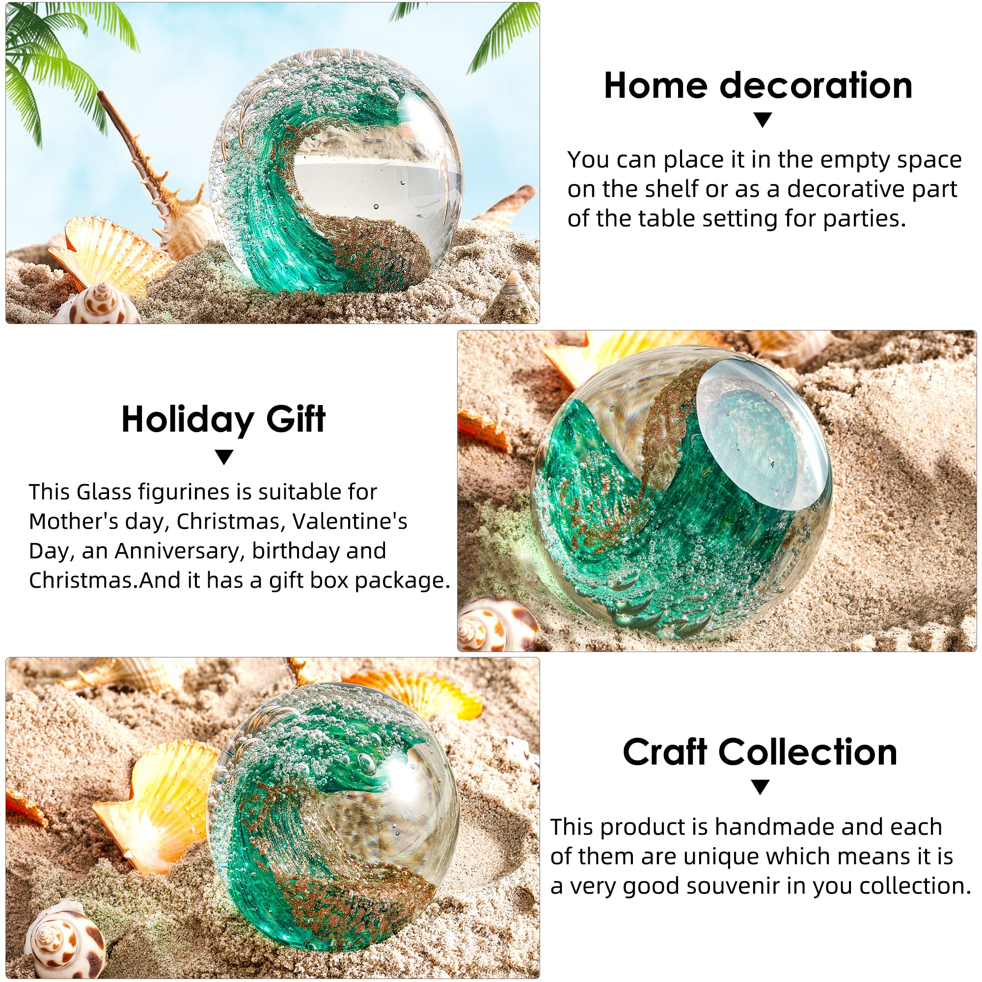 Figuras de vidrio soplado a mano bola de olas del océano pisapapeles oficina decoración hogar coleccionable acuario
