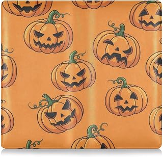 MCHIVER Halloween Pumpkin Faces Orange Car Registration and Insurance Holder Lether Vehicle Glove Box Organizer Car Essentials Bag for Document License Card