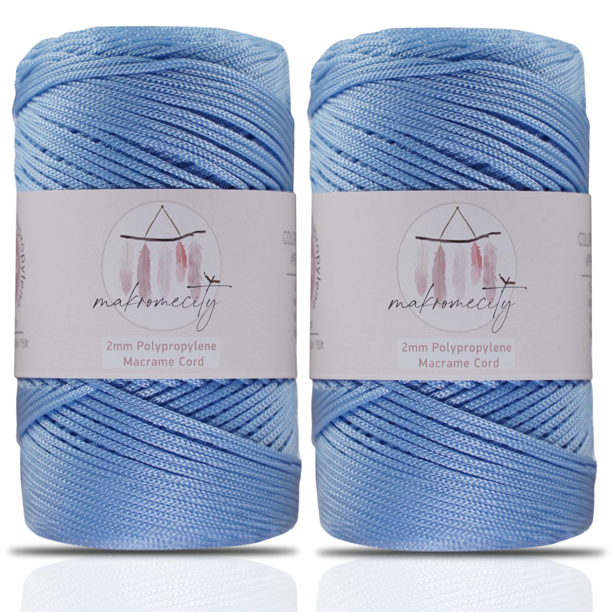 Makromecity, 2 Skeins of Polyester Macrame Cord 2mm x 250 Yards (750 feet) 2mm Polypropylene Macrame Cord for Macrame Art & Crafts for Wall Hangings, Bags, Underplate, Rug (29 Colors Available)