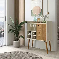 Aparador Buffet Balcão Multiuso Para Sala Bar Adega Com Porta (Off White com Freijo)