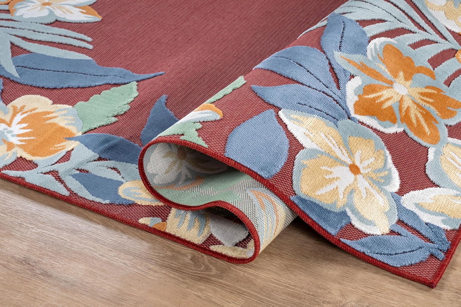 Outdoor Rug 8x10 Washable Area Rugs Indoor Outdoor Carpets Red Border Floral Non Shedding Waterproof Easy Clean Patio Deck Porch Living Room Bedroom Garden RV (8 X 10 Red)