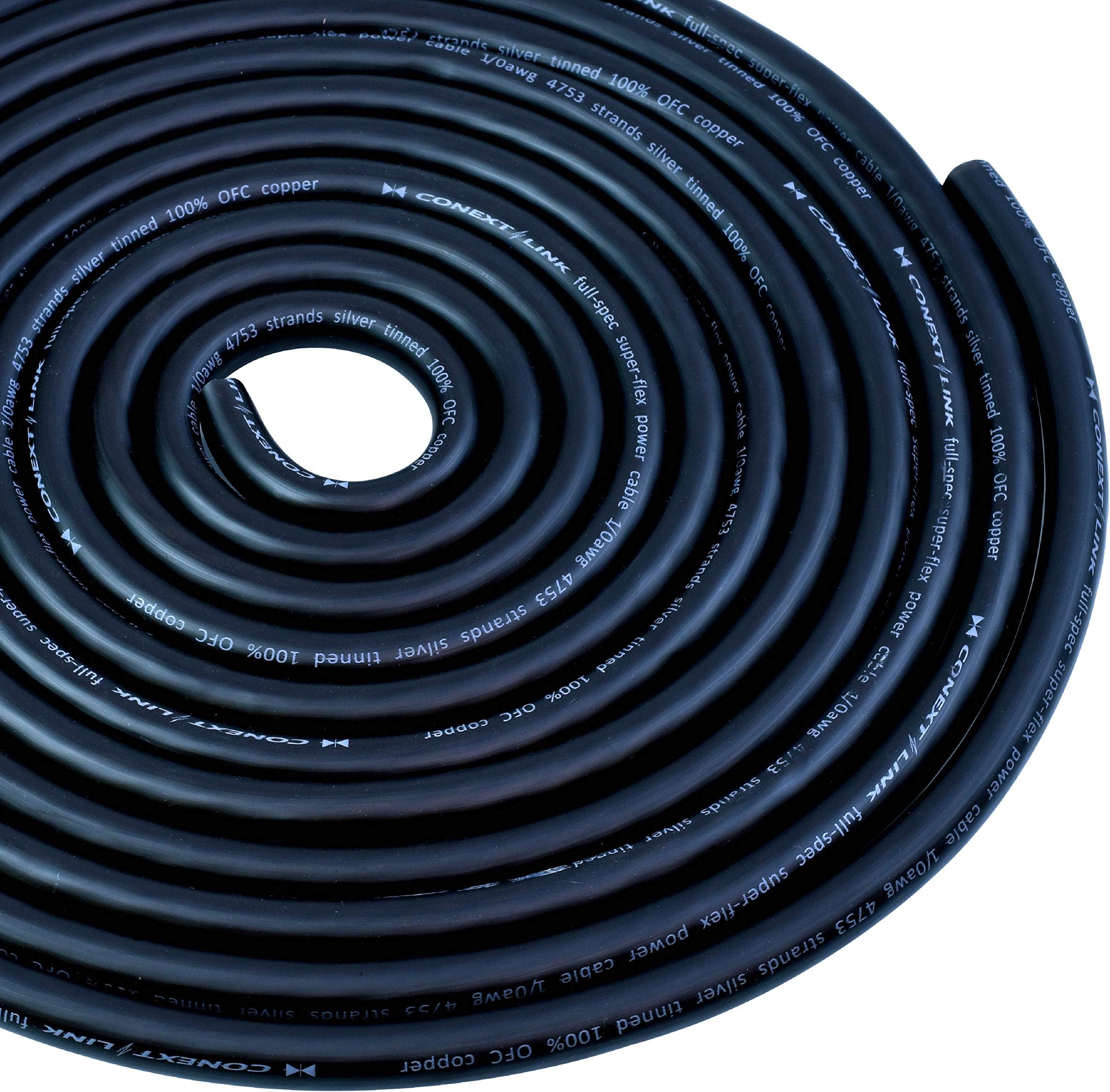 Conext Link 25ft Full 1/0 Gauge AWG Power Cable Wire Tinned OFC Copper Ground Frost Black