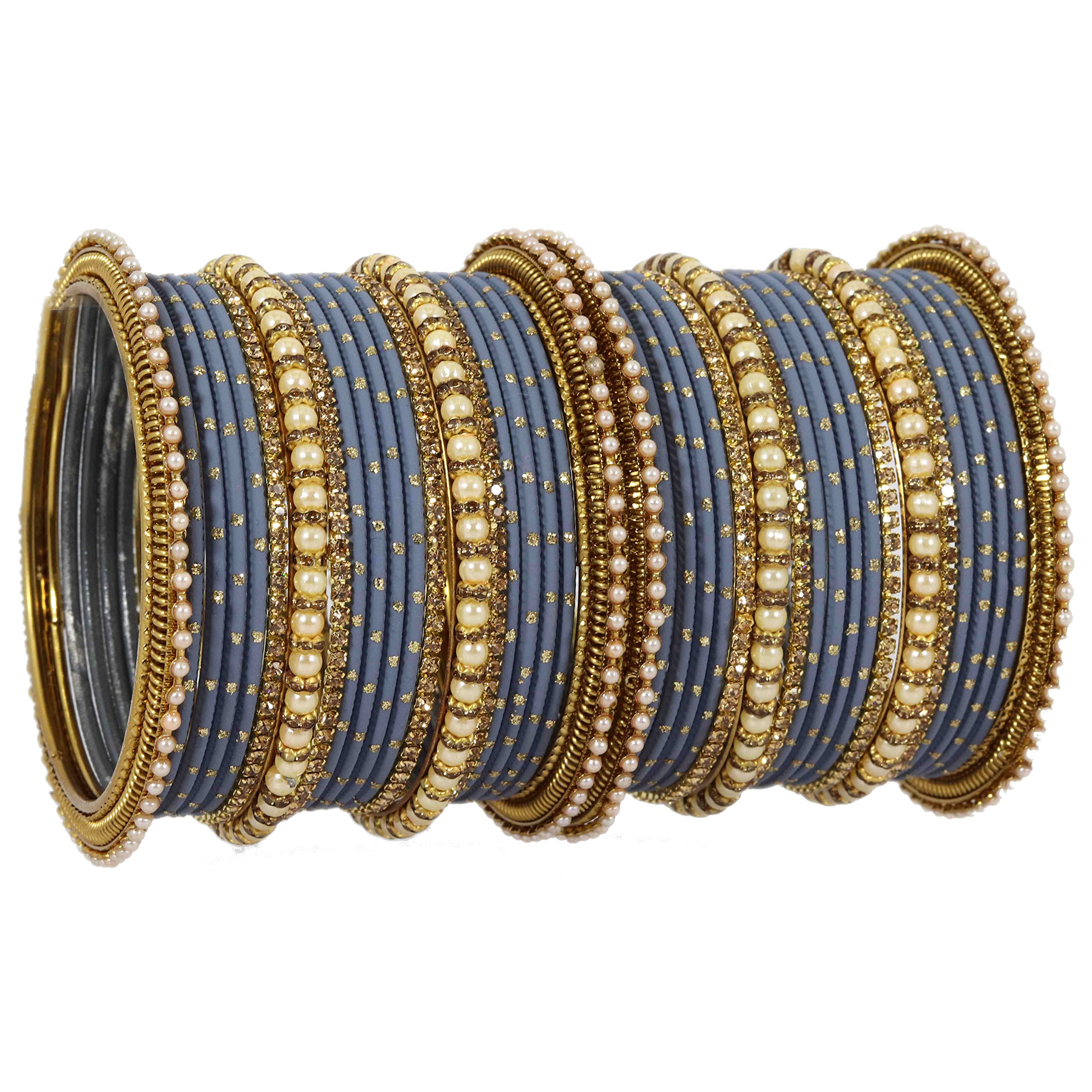 ZULKA Non-Precious Metal with Base Metal and Studded with Zircon Gemstone or Pearls Glossy Finished Traditional Bangle set for Women and Girls, (Grey_2.6 Inches), Pack Of 40 Bangles (B0BWWHLWLF) Amazon Price History, Amazon Price Tracker